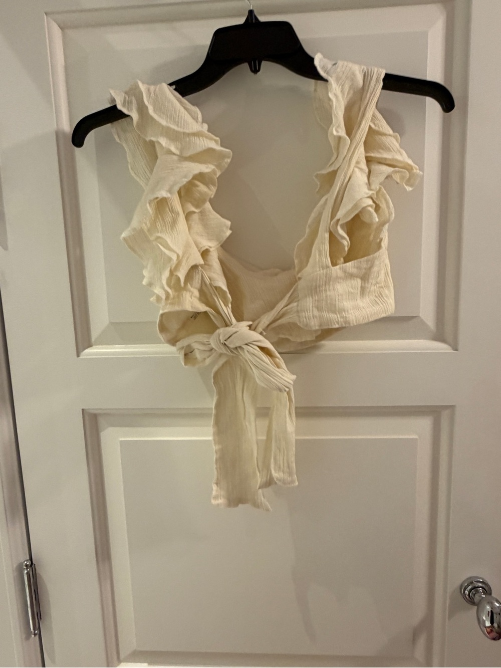 Ruffled Tie-Front Women’s Top in Cream and it comes with matching bottom